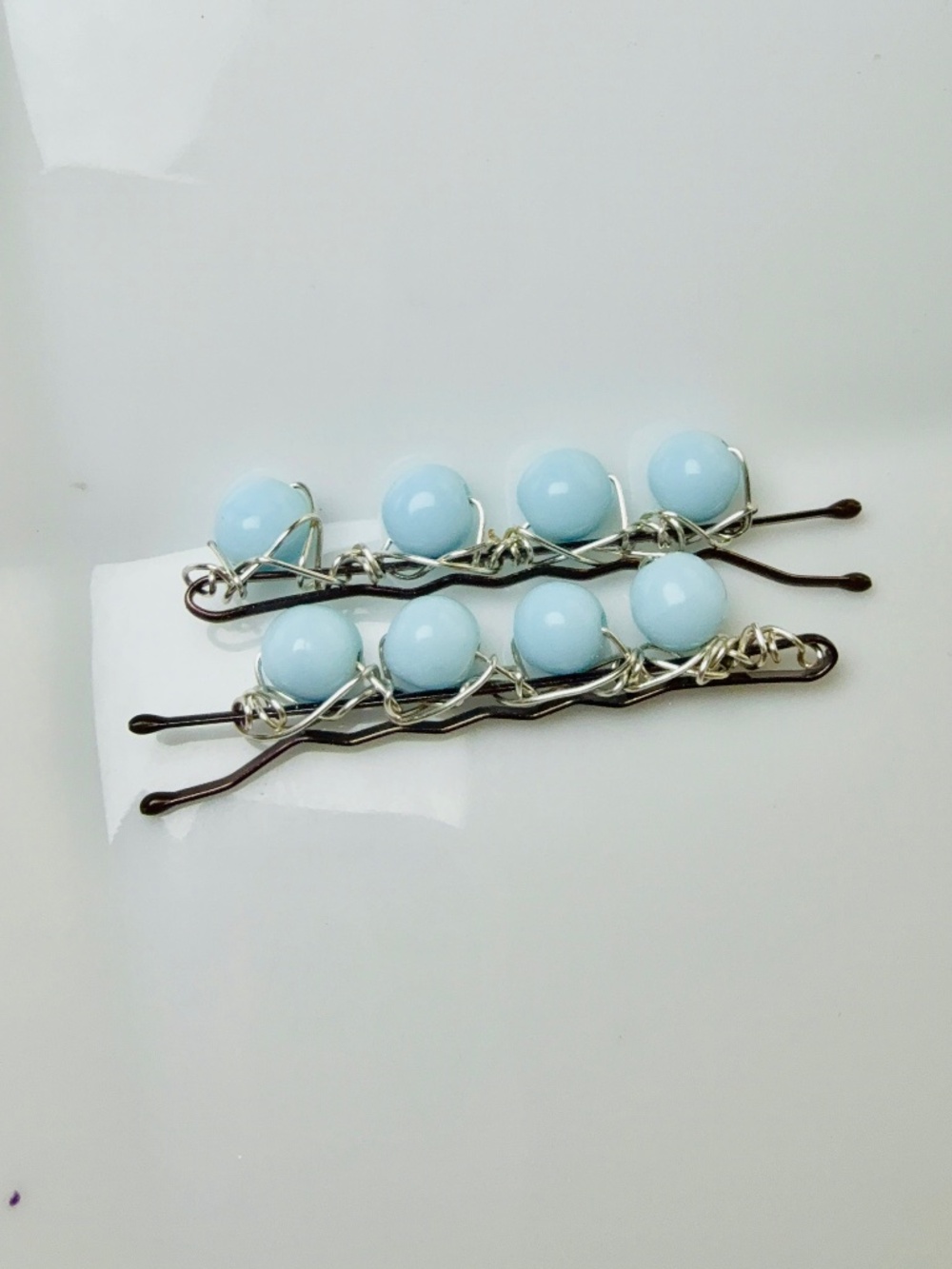 Pastel Blue Round Beaded Bobby Pins